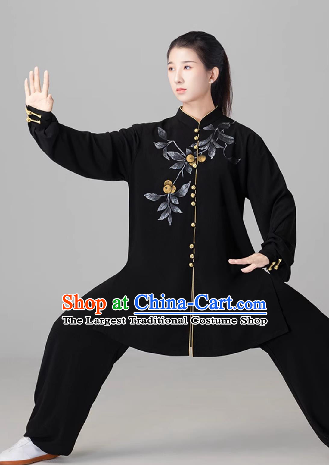 Women Tai Chi Suit Taiji Duan Jin Training Uniform Mid Long Performance Hand Painted Outfit