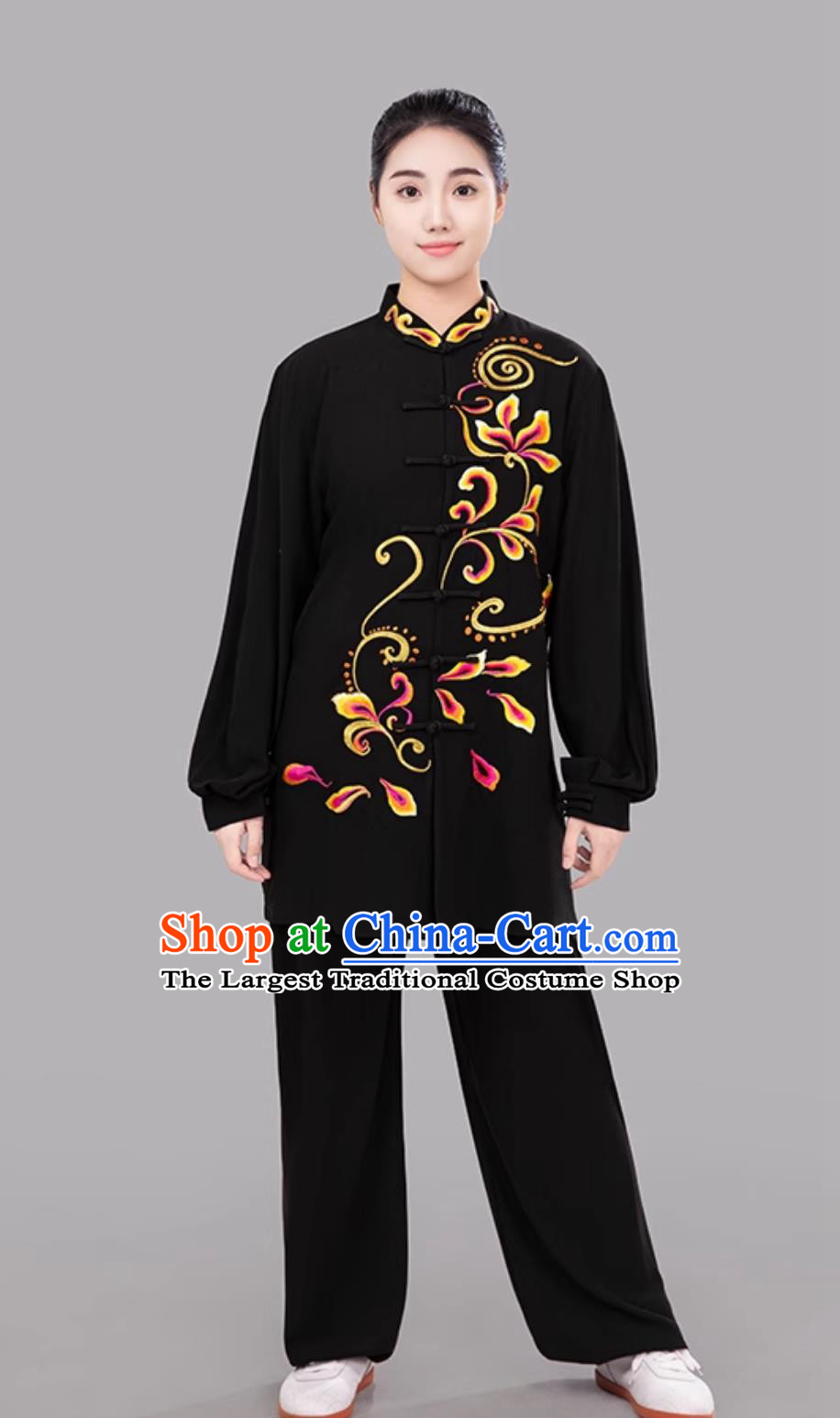 Black Chinese Style Women Tai Chi Suit Taiji Training Uniform Competition Performance Outfit
