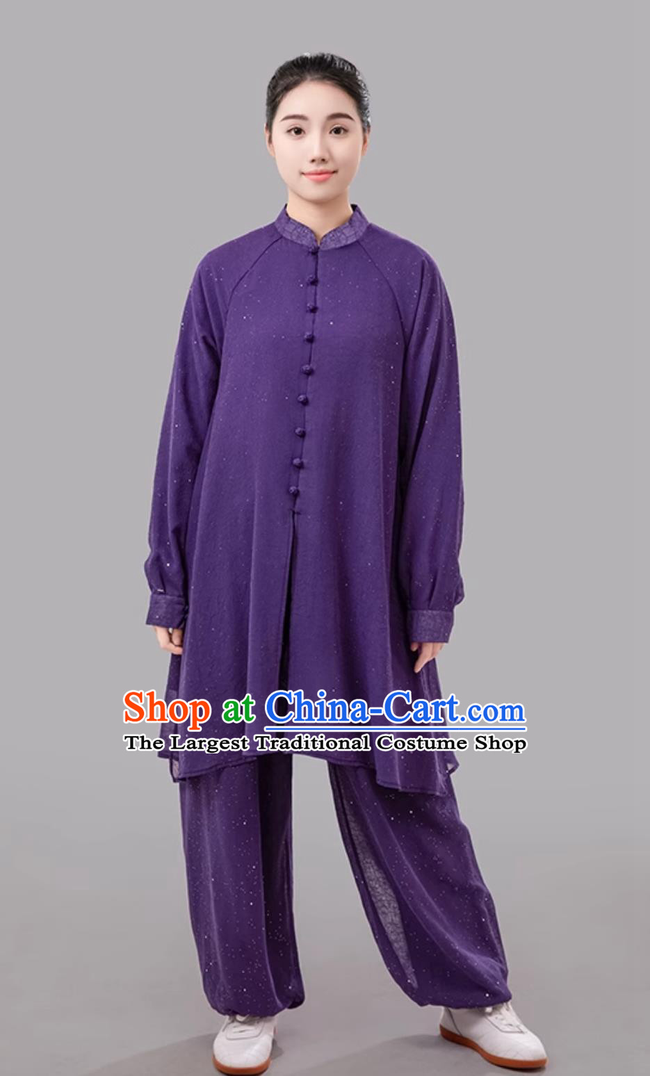 Purple Summer Women Tai Chi Suit Long Sleeve Outfit Double Layer Silver Gauze Chinese Style Competition Performance Uniform