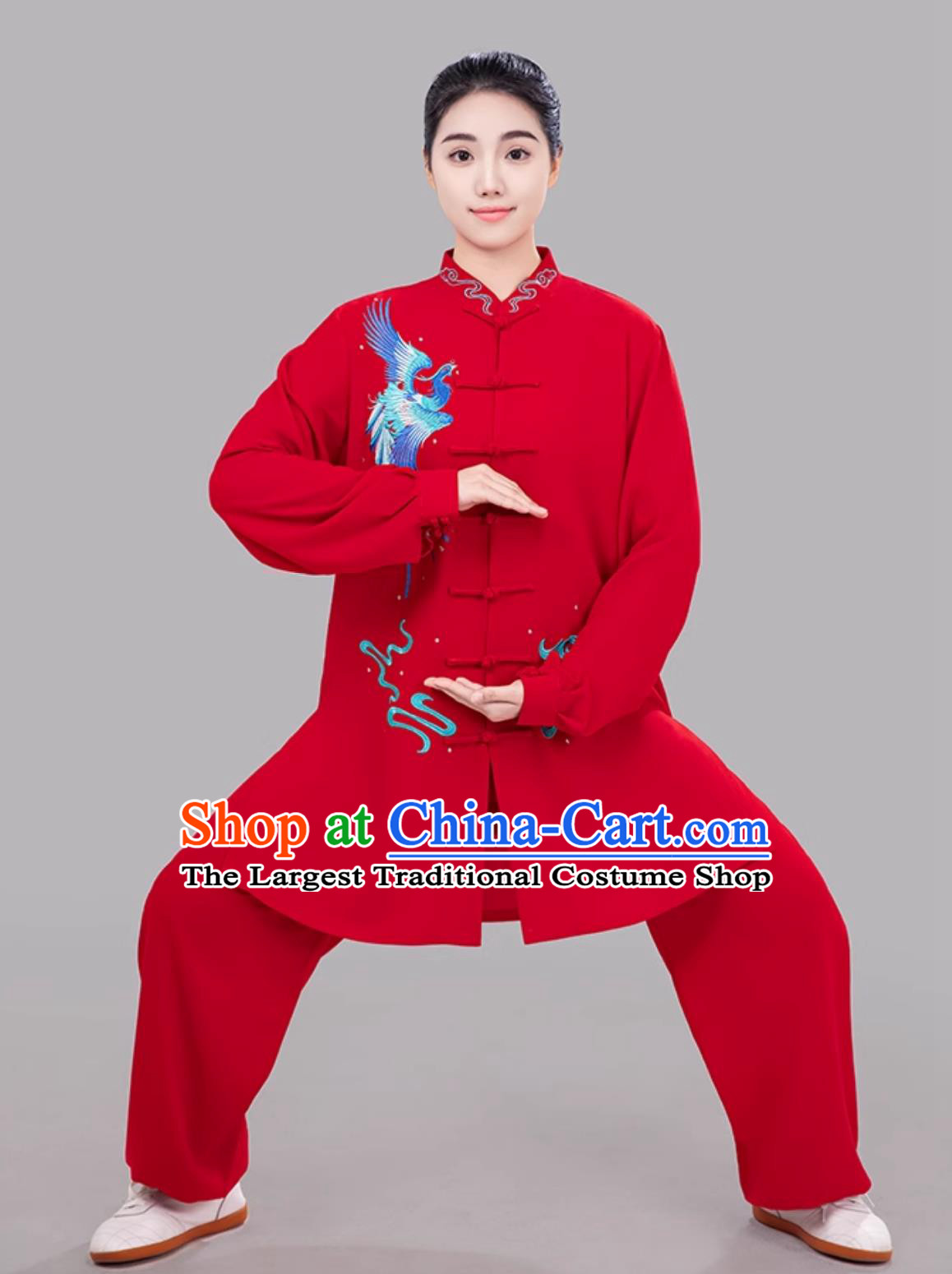 Red Phoenix Embroidered Women Tai Chi Suit Taiji Costume Ba Duan Jin Training Outfit