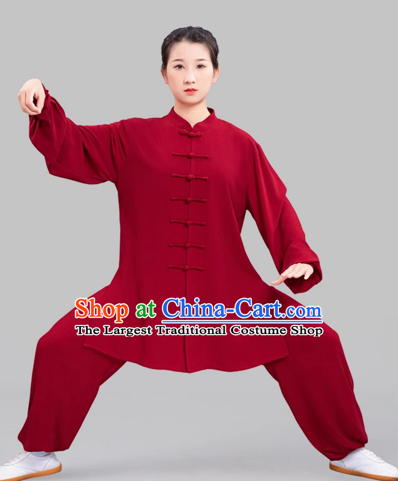 Women Stretch Tai Chi Suit Ba Duan Jin Taiji Training Jujube Red Outfit
