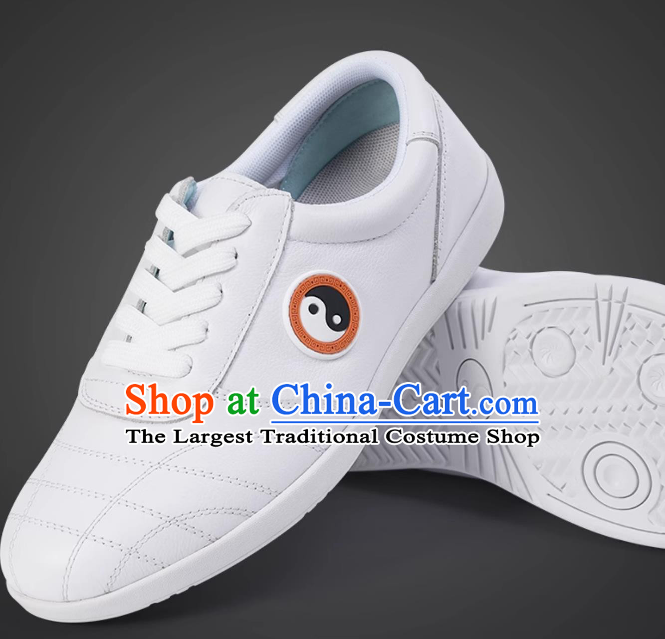 White Top Leather Tai Chi Shoes Rubber Sole Ba Duan Jin Training Shoes