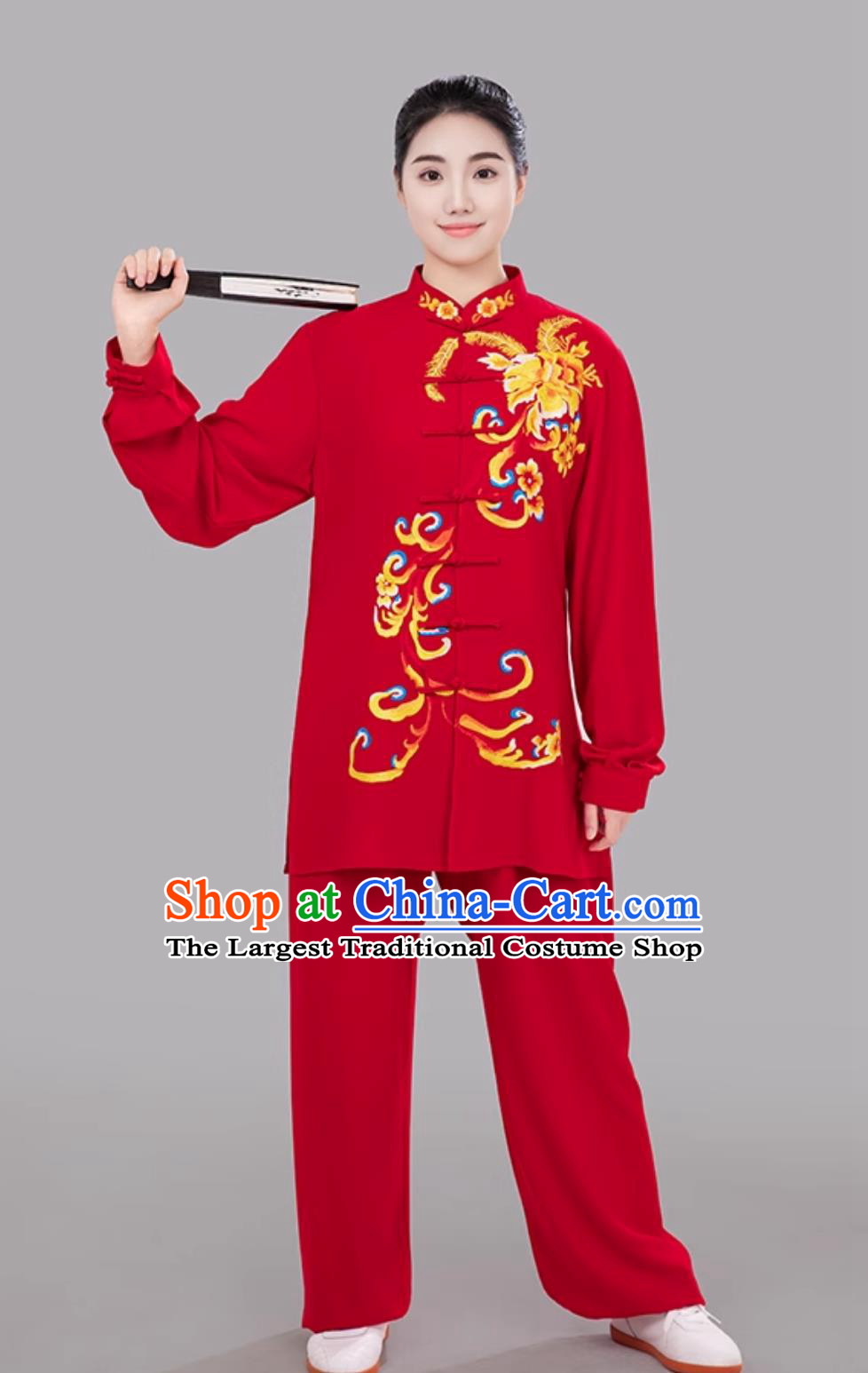Red Women Embroidered Floral Tai Chi Suit Ba Duan Jin Tai Chi Competition Performance Training Clothing Martial Arts Outfit
