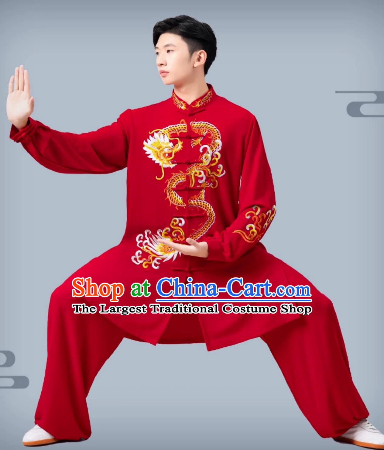 Dragon Embroidered Tai Chi Red Suit Tai Chi Training Clothing Martial Arts Performance Costume
