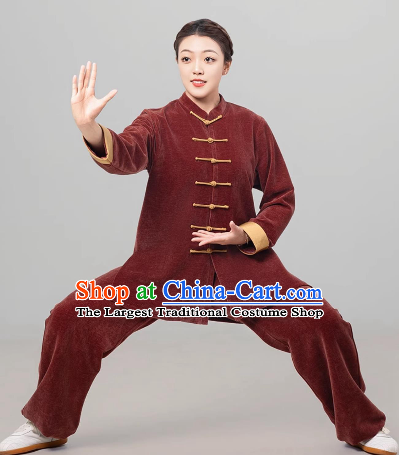 Red Brown Double Faced Fleece Women Tai Chi Suit Autumn Winter Thickened Tai Chi Training Uniform Martial Arts Clothing