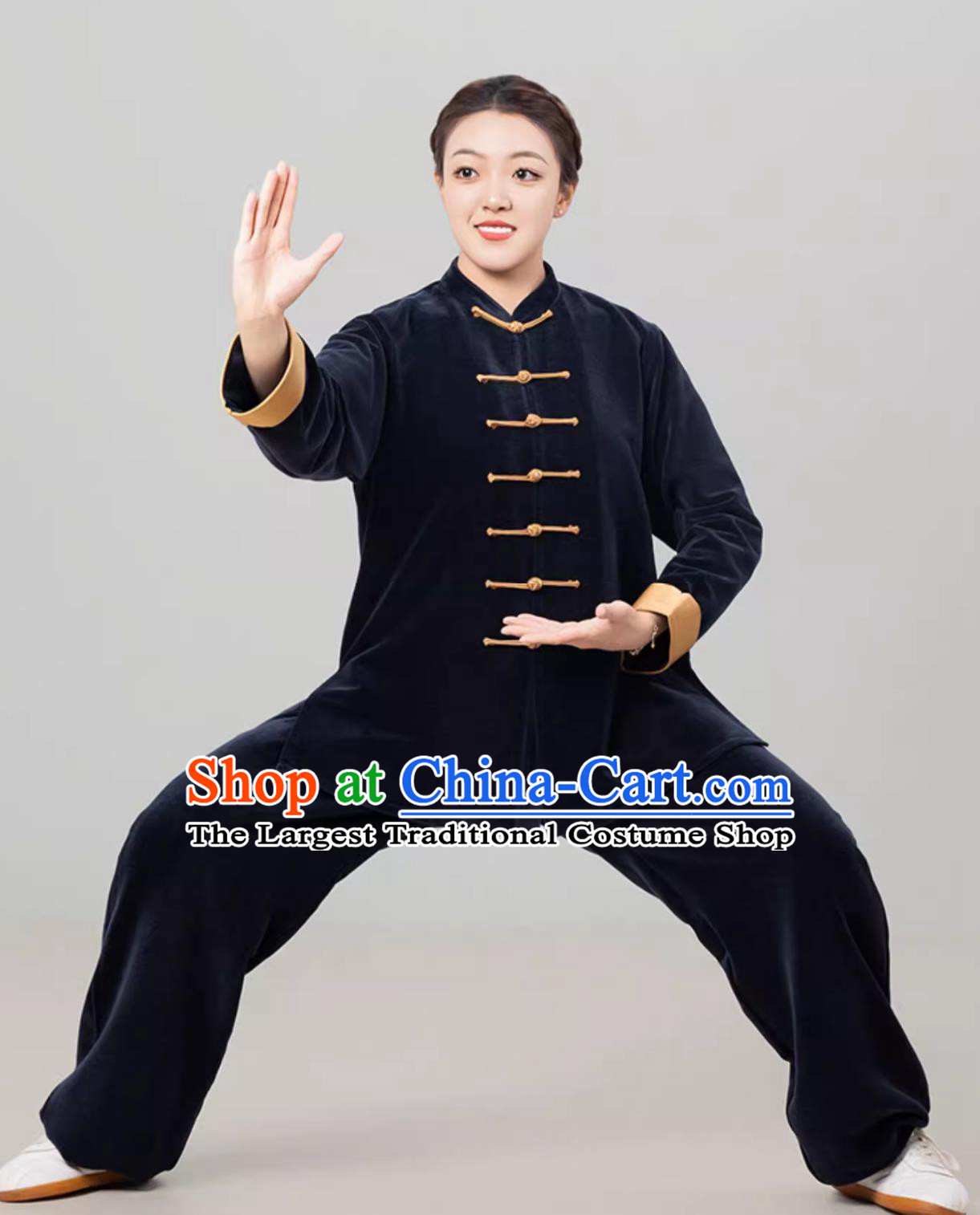 Navy Blue Double Faced Fleece Women Tai Chi Suit Autumn Winter Thickened Tai Chi Training Uniform Martial Arts Clothing