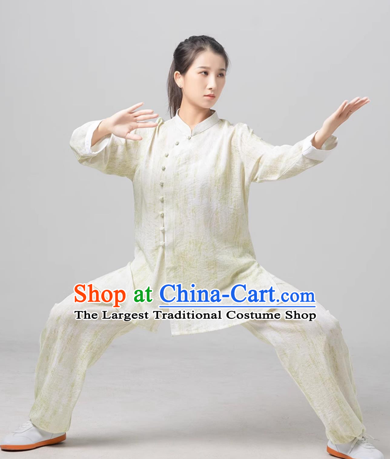 Tai Chi Training Costume Women Diagonal Collar Tai Chi Suit Chinese Ba Duan Jin White Uniform
