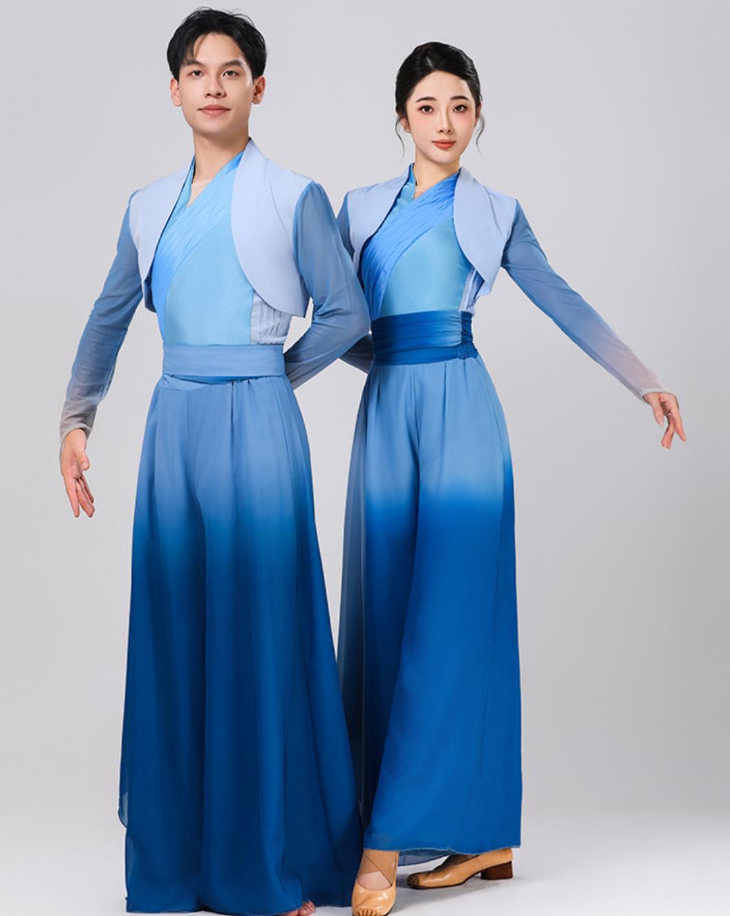 Lotus Award Dance Great River Impression Performance Costume Flared Gradient Chiffon Group Dance Outfit Men Women Clothing