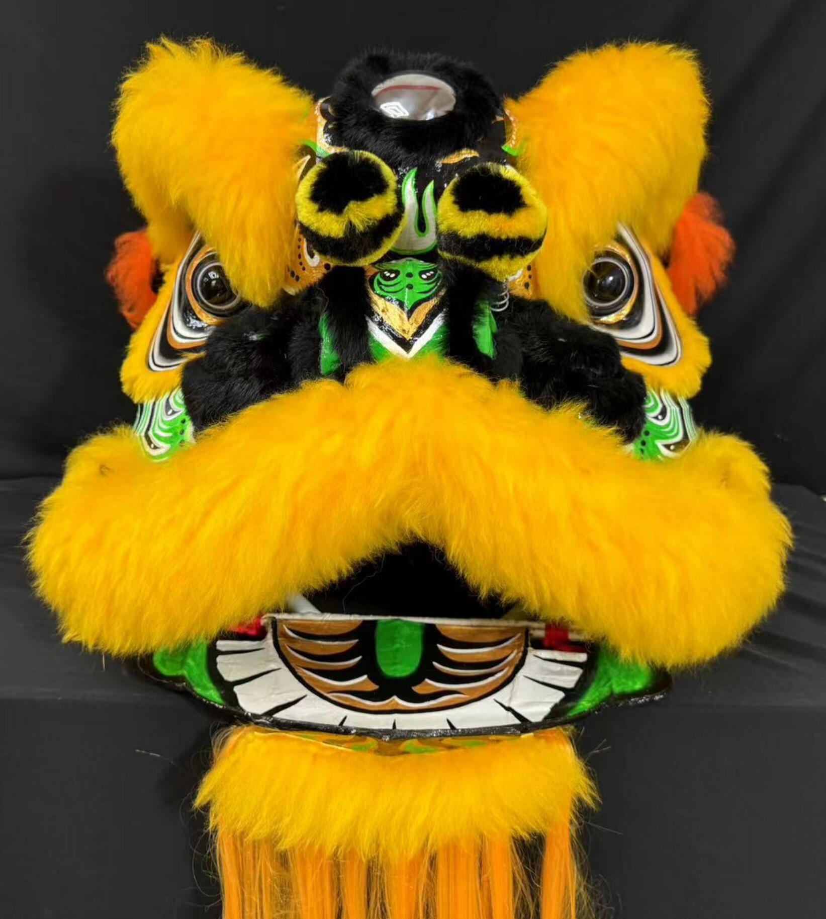 Yellow and Orange Wool Chinese Dancing Lion Fut San Lion Head Traditional Celebration Lion Dance Costumes Complete Set