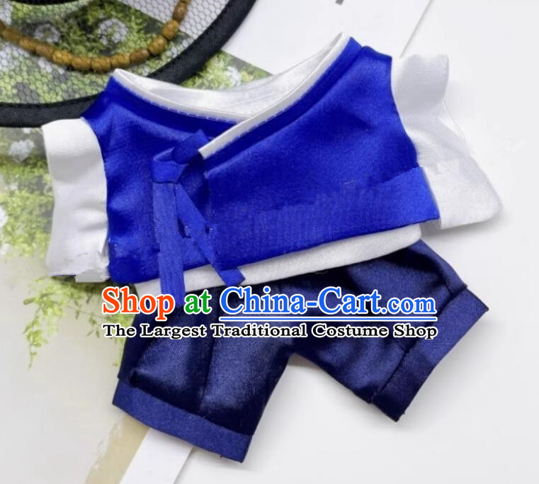 Handmade Boy Labubu Hanbok Doll Costumes Traditional Korean Clothing Blue Top and Pants