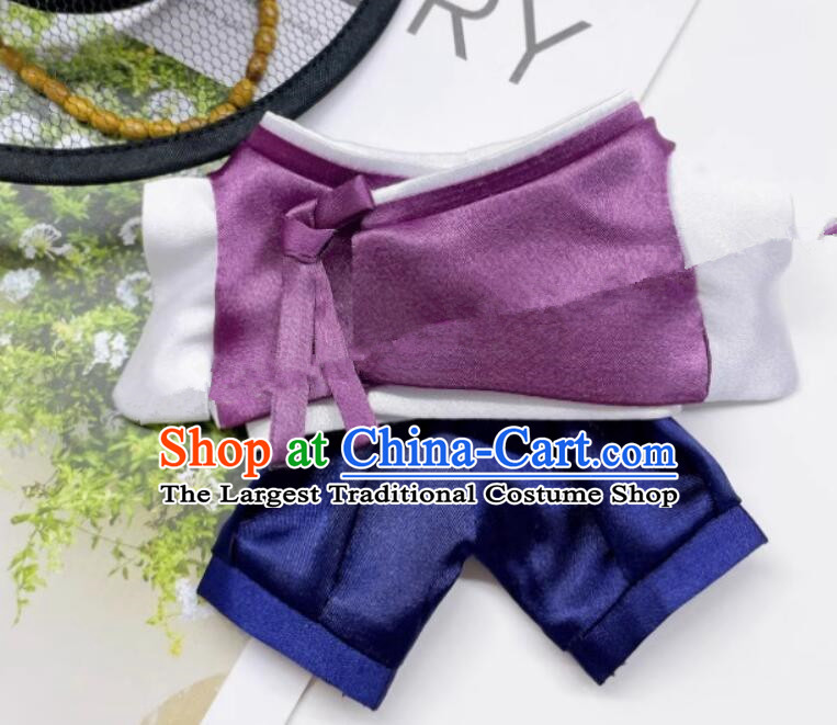Handmade Boy Labubu Hanbok Doll Costumes Traditional Korean Clothing Purple Top and Blue Pants