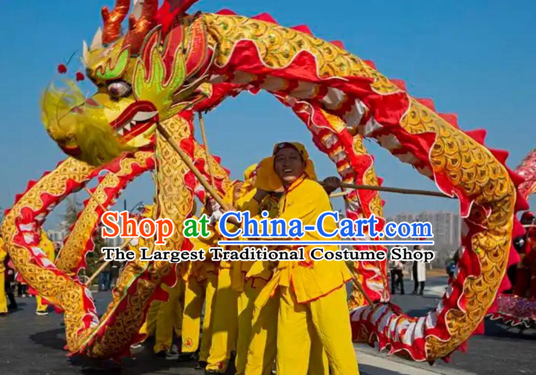 Henan Traditional Dragon Dance Prop Chinese Festival Dragon Dance Equipment Golden Dragon Costume Complete Set