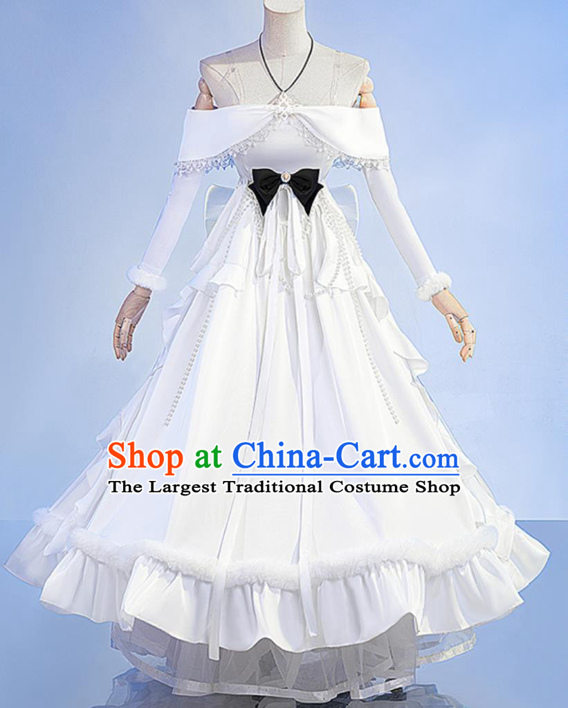 Dragon Raja Cassell College Gate Cosplay Costume Uesugi Erii White Formal Dress Starry Night Sleepless Clothing