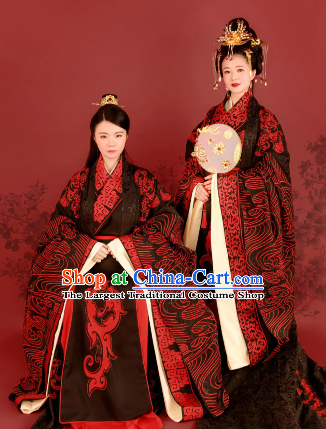 Black and Red Zhou Dynasty Hanfu Wedding Attires Chinese Ancient Embroidery Costumes