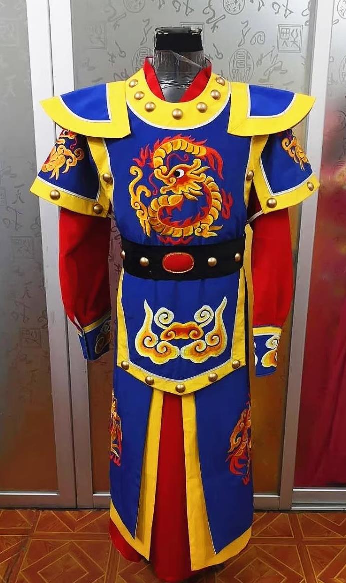Ancient Chinese Drama Warrior Clothing Theater Costume General Blue Uniform Yue Opera Military Officer Attire