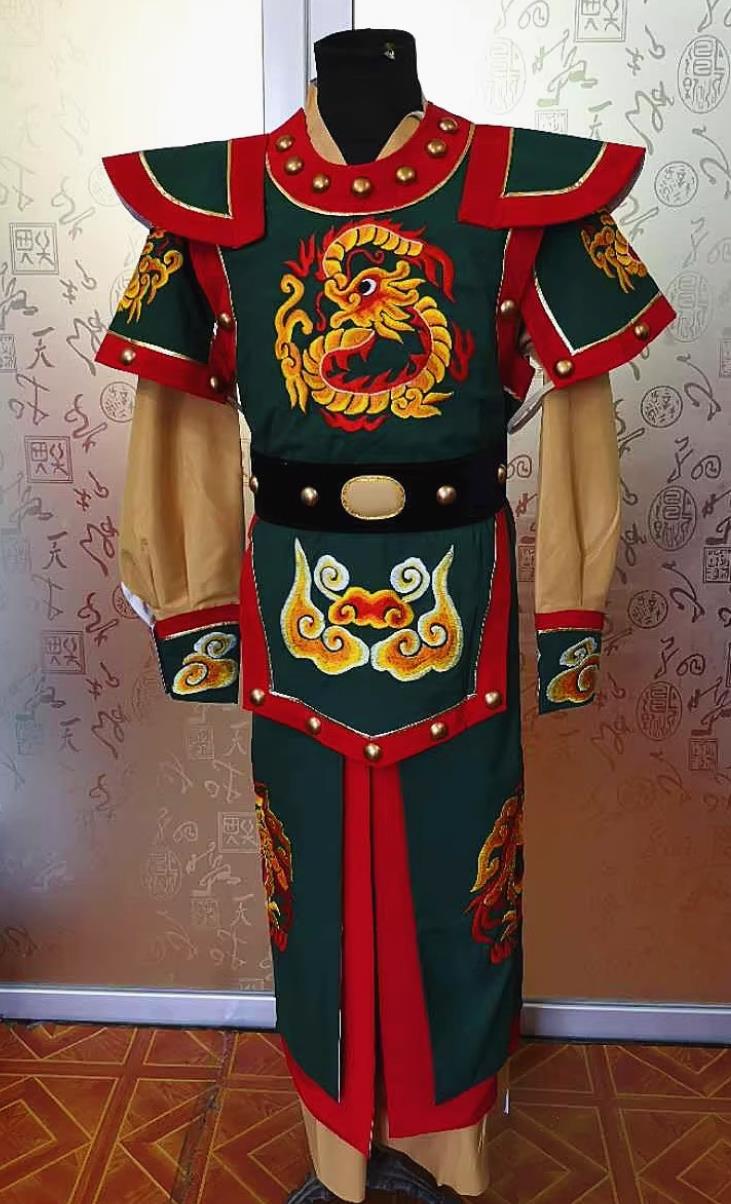 Dark Green Yue Opera Military Officer Attire Ancient Chinese Drama Warrior Clothing Theater Costume General Blue Uniform