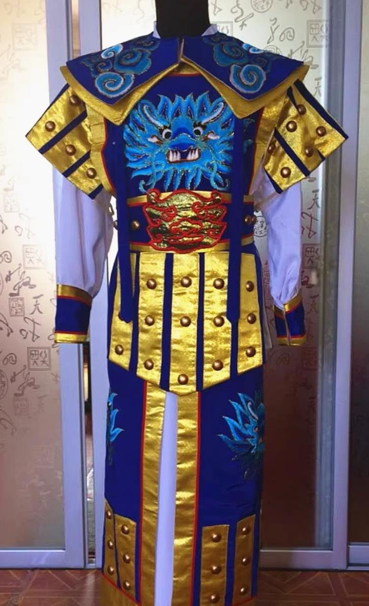 Royal Blue Wu Sheng Warrior Armor Traditional Theater Apparel Chinese Peking Opera Costume Yue Opera Stage Performance General Outfit
