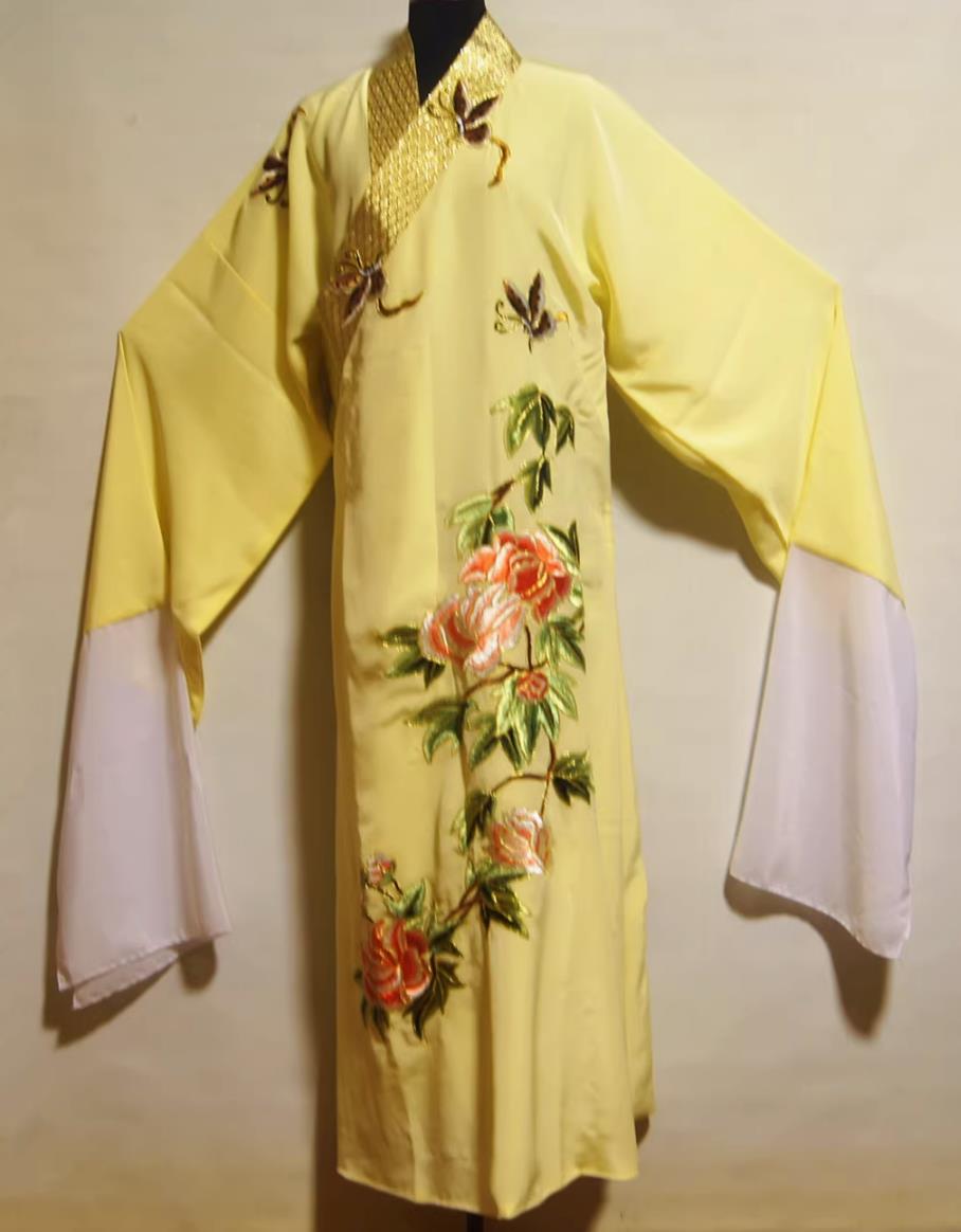 Chinese Peking Opera Costume Golden Collar Peony Embroidery Xiaosheng Robe Four Great Scholars Clothing