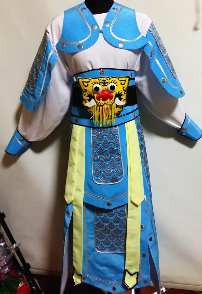Blue Improved General Kao Chinese Peking Opera Costume Warrior Xiaosheng Yang Zongbao Armor