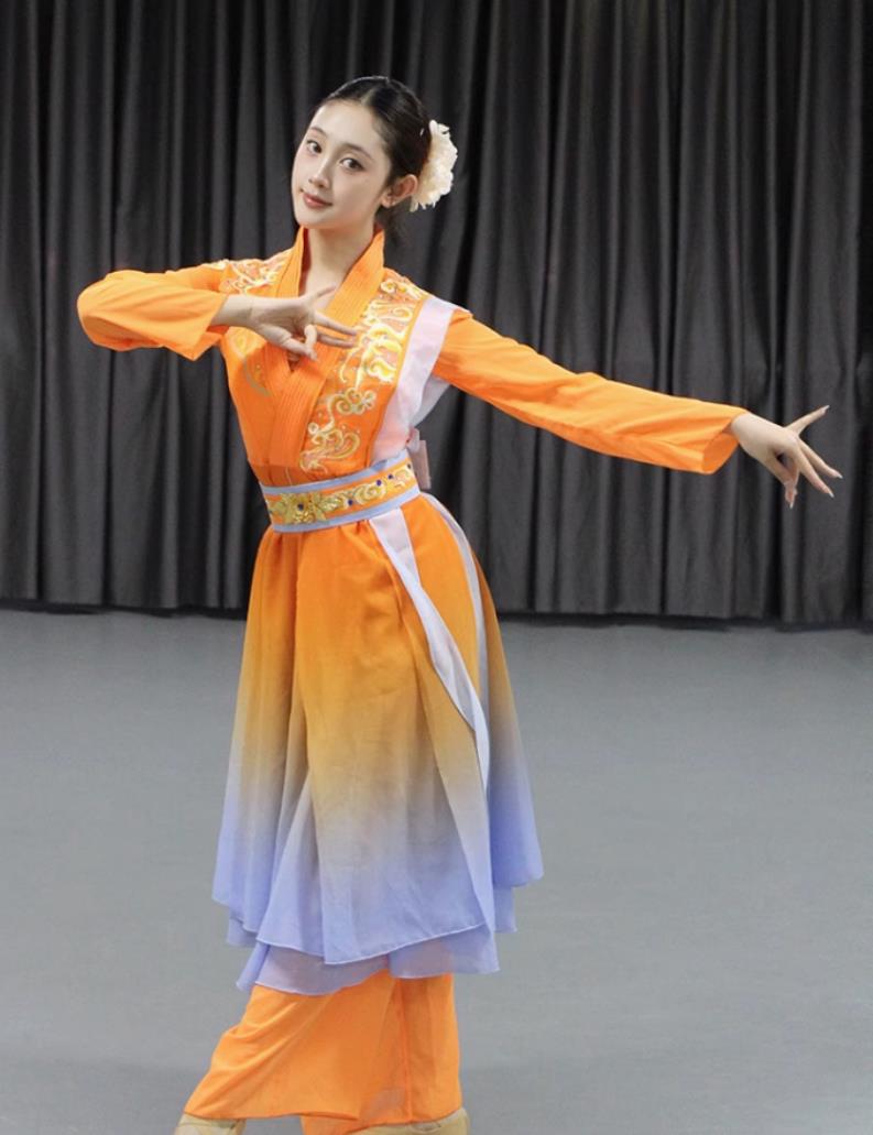 Chinese Classical Dance Costume Yue Nu Ci Dance Performance Outfit Woman Solo Dance Orange Attire