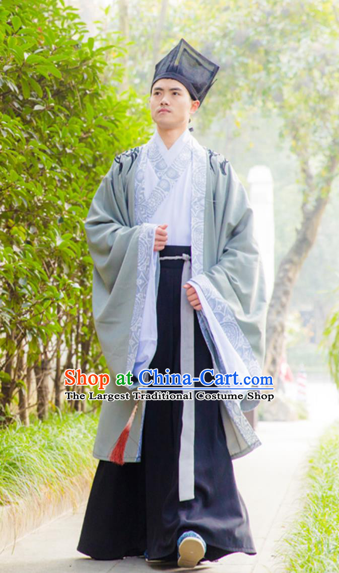Traditional Mens Hanfu Ming Dynasty Formal Ceremonial Gown Chinese Embroidered Overcoat Cross Collar Ruqun Outfit
