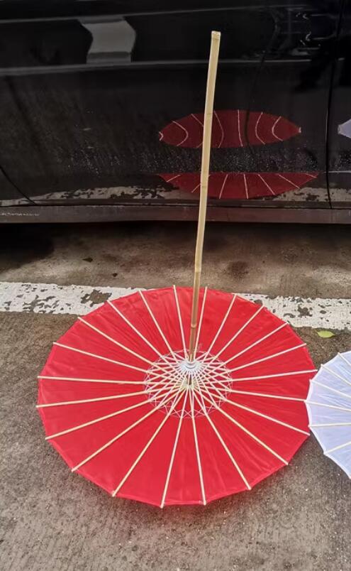 Handmade Hanfu Red Silk Umbrella Classical Dance Long Handle Umbrella Traditional Chinese Wedding Umbrella