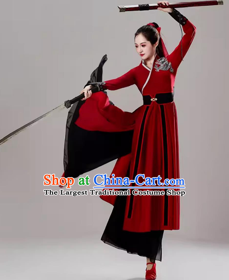 Elegant Sword Dance Practice Costume Ancient Hanfu Wuxia Style Outfit Chinese Snow Dragon Chant Dancewear