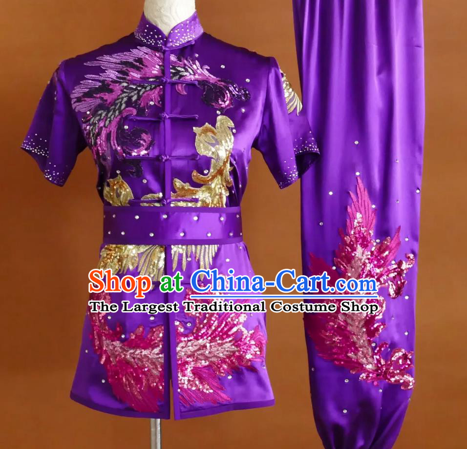 Glitter Embroidery Martial Arts Purple Suit Professional Wushu Changquan Competition Costume Kung Fu Training Uniform