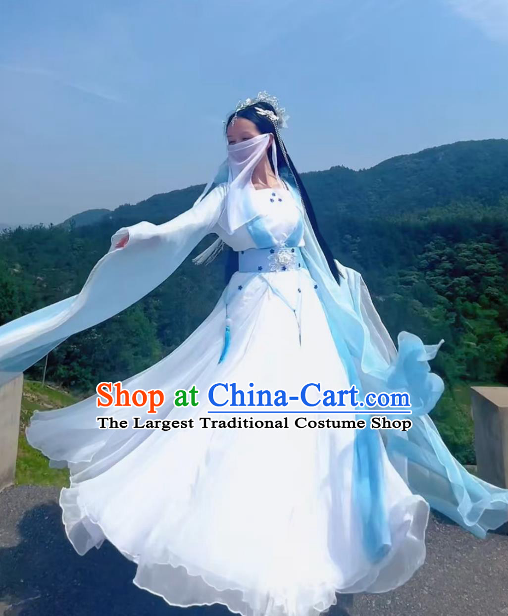 Ancient Chinese Fairy Clothing Traditional Blue Hanfu Dress Drama Princess Costume