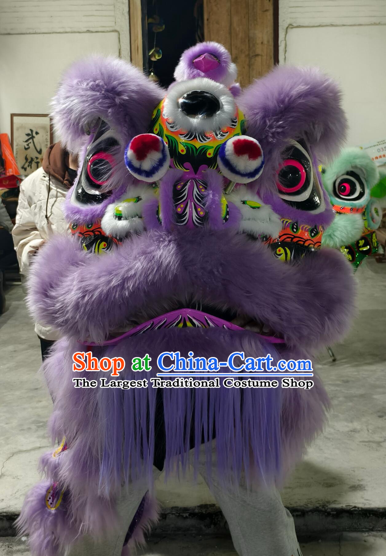 Chinese Lion Dance Prop Traditional Dancing Lion Costume Southern Lion Purple Wool Head Equipment Complete Set