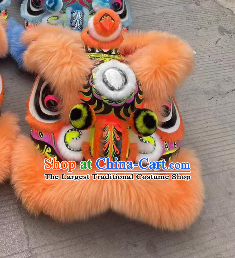 Traditional Dancing Lion Costume Equipment Southern Lion Orange Wool Head Chinese Lion Dance Prop Complete Set