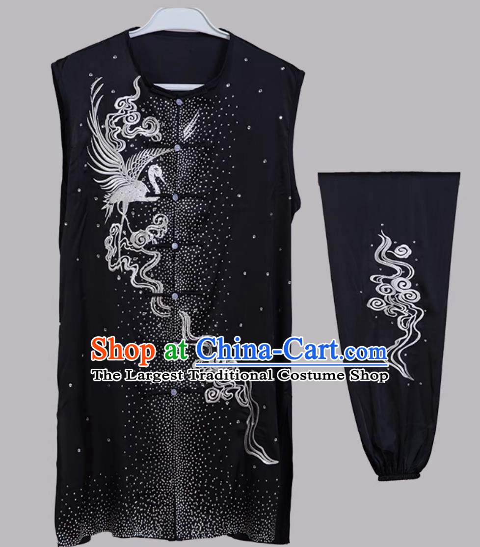 Nanquan Auspicious Clouds Costume Black Crystal Rhinestone Chinese Kung Fu Training Suit Wushu Clothing