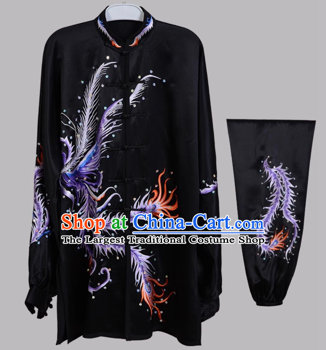 Pure Silk Embroidered Purple Phoenix Tai Chi Suit Taiji Training Wear Chinese Kung Fu Performance Outfit