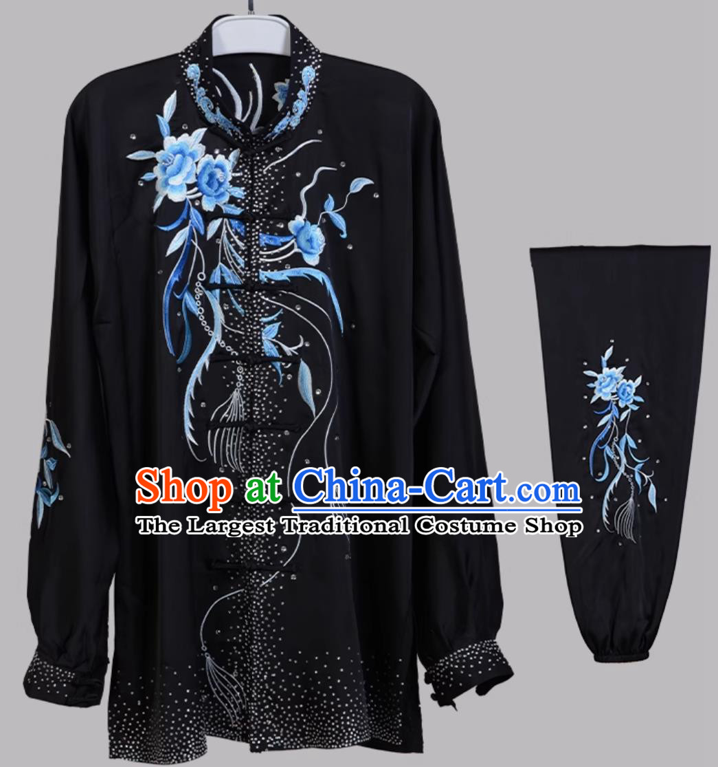 Chinese Taiji Training Wear Kung Fu Performance Outfit Embroidered Peony Tai Chi Suit