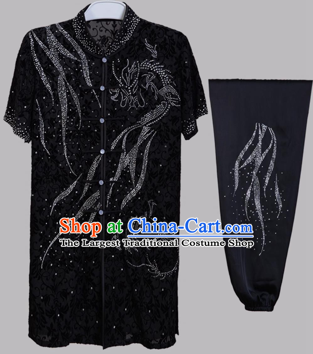 Crystal Rhinestone Martial Arts Suit Wushu Training Competition Outfit Qigong Kung Fu Costume