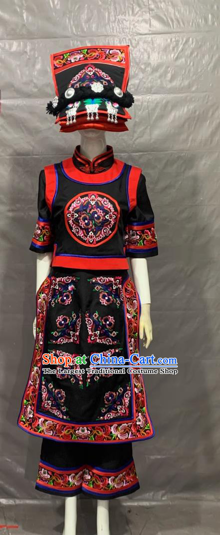 Qiang Ethnic Costume Women Black Outfit Performance Wear Embroidered Chinese 56 Ethnic Minority Traditional Clothing
