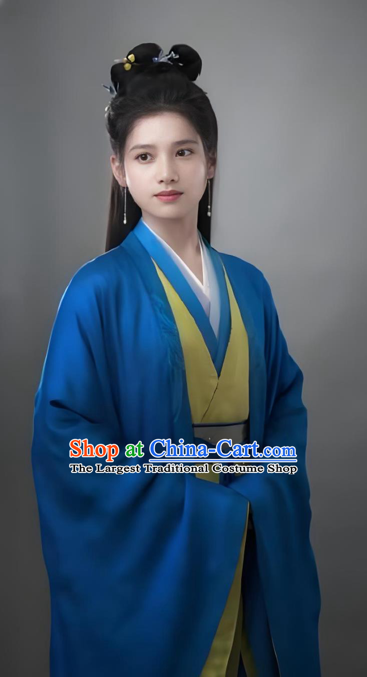 Chinese Drama The Legend of Zang Hai Female Shopkeeper Xiang An Tu Replica Clothing Ancient Young Woman Blue Hanfu Dress
