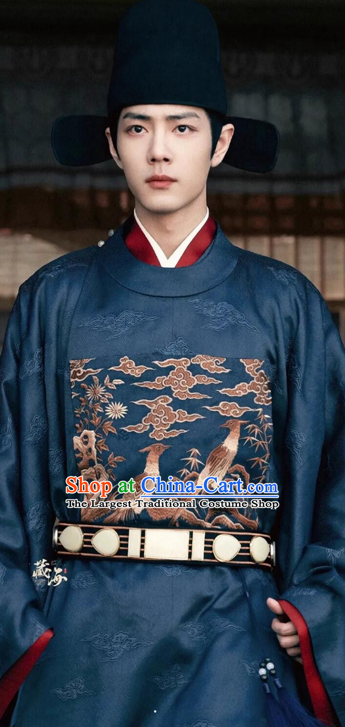 Ancient Ming Dynasty Blue Official Robe Chinese Drama The Legend of Zang Hai Imperial Astronomer Replica Clothing