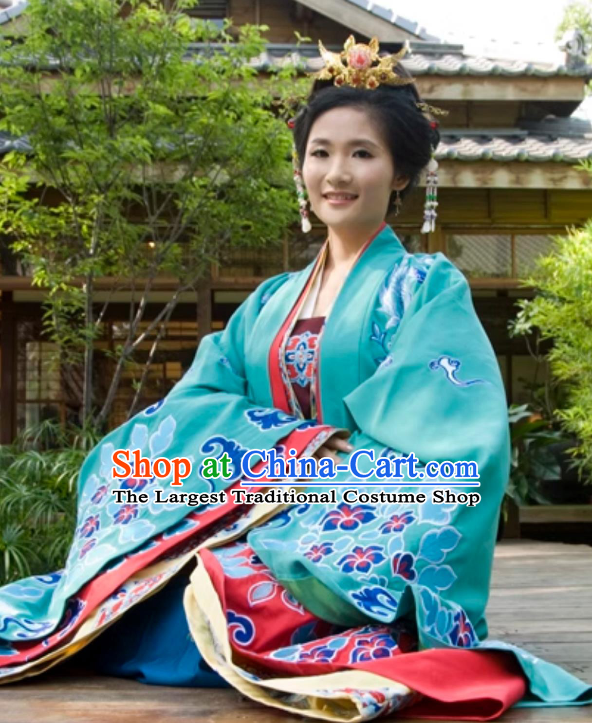Chinese Traditional Wedding Clothing Ancient Tang Dynasty Bride Embroidered Blue Dress