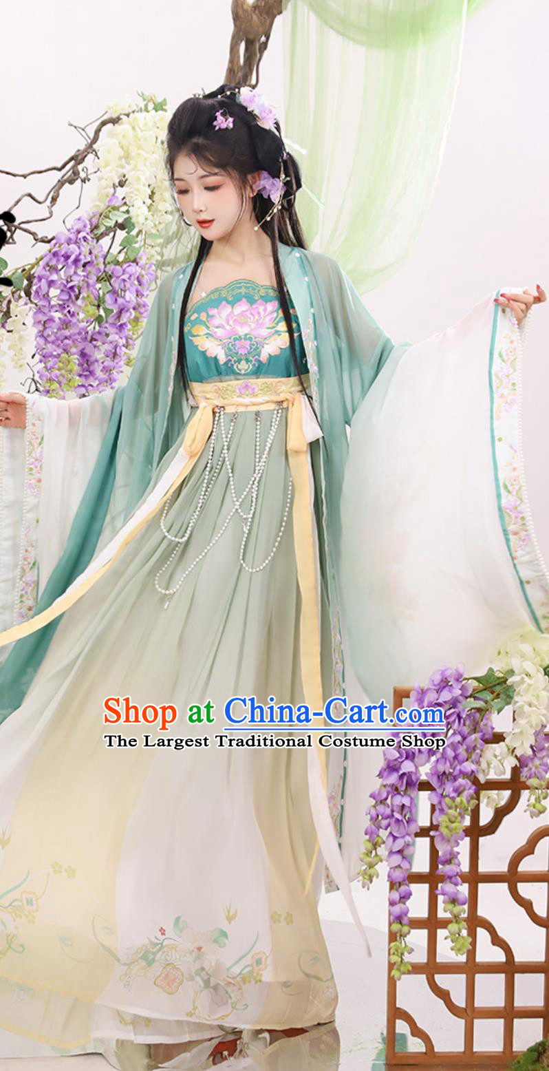 Chinese Hanfu Women Embroidered Tang Dynasty Hezi Qun Ruqun Wide Sleeve Dress Outfit Set