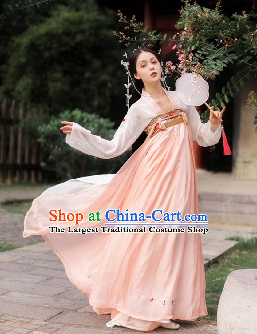 Pink Hanfu Dress Embroidered Qixiong Ruqun Chinese Tang Dynasty Clothing