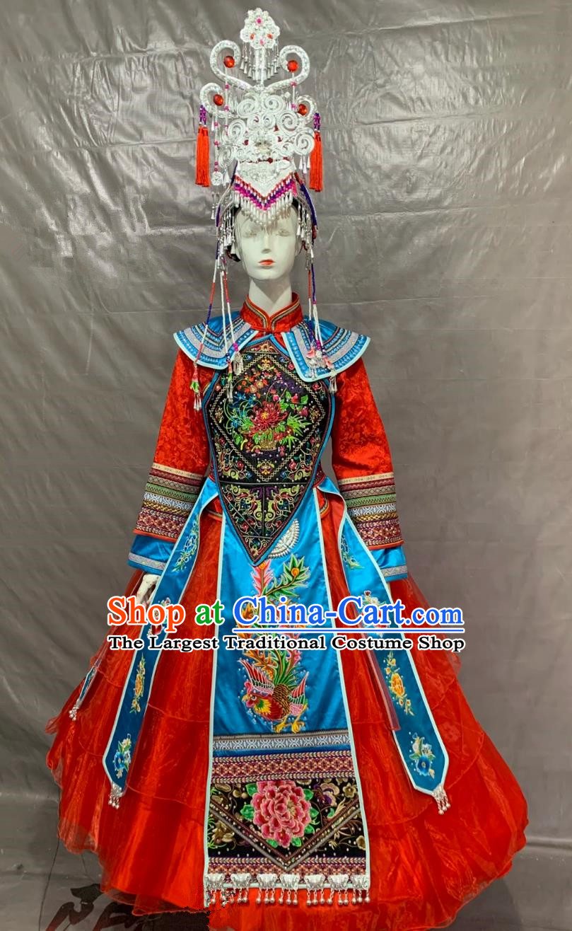 She Ethnic Minority Costume Chinese Women Wedding Embroidered Traditional Phoenix Crown Clothing
