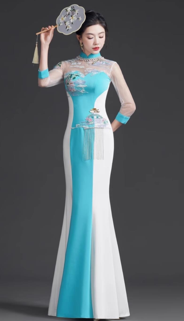 Chinese Style Long Mermaid Tail Slim Runway Performance Dress Luxury Niche Banquet Evening Gown