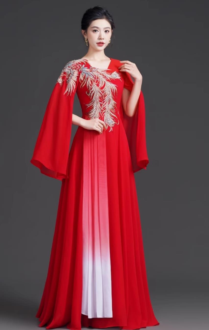 Choir Performance Dress Red Bride Wedding Banquet Gown Corporate Gala Elegant Evening Dress