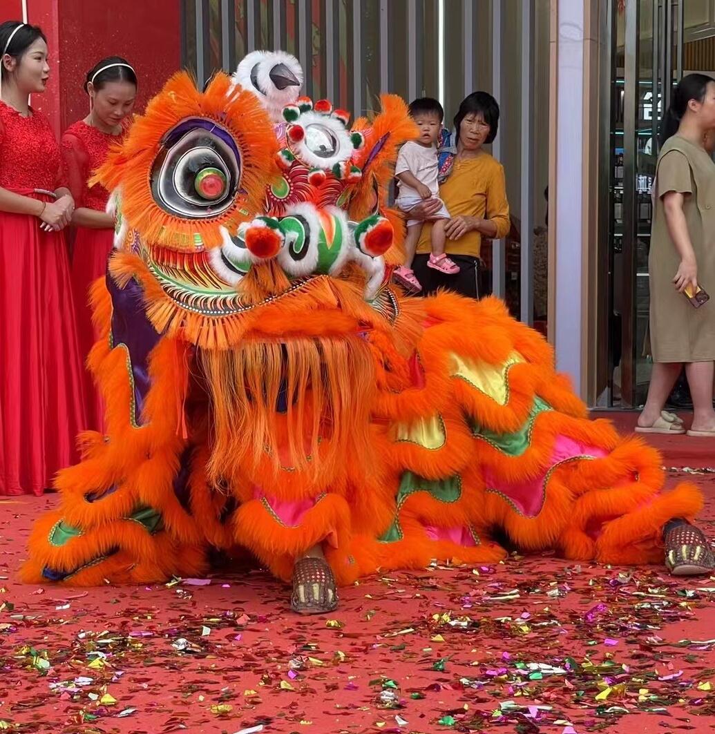 Handmade Toothbrush Hair Lion Dance Costume Traditional Chinese Festival Dance Orange Lion Head and Clothes Complete Set