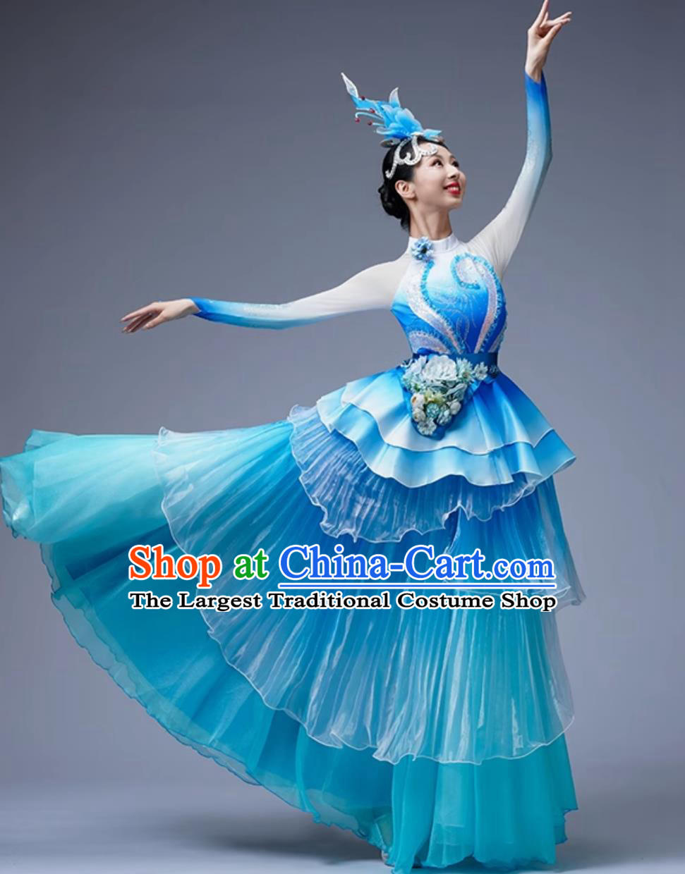 Grand Opening Dance Flared Dress Women Elegant Performance Costume Chinese Spring Festival Gala Stage Puffy Dance Attire