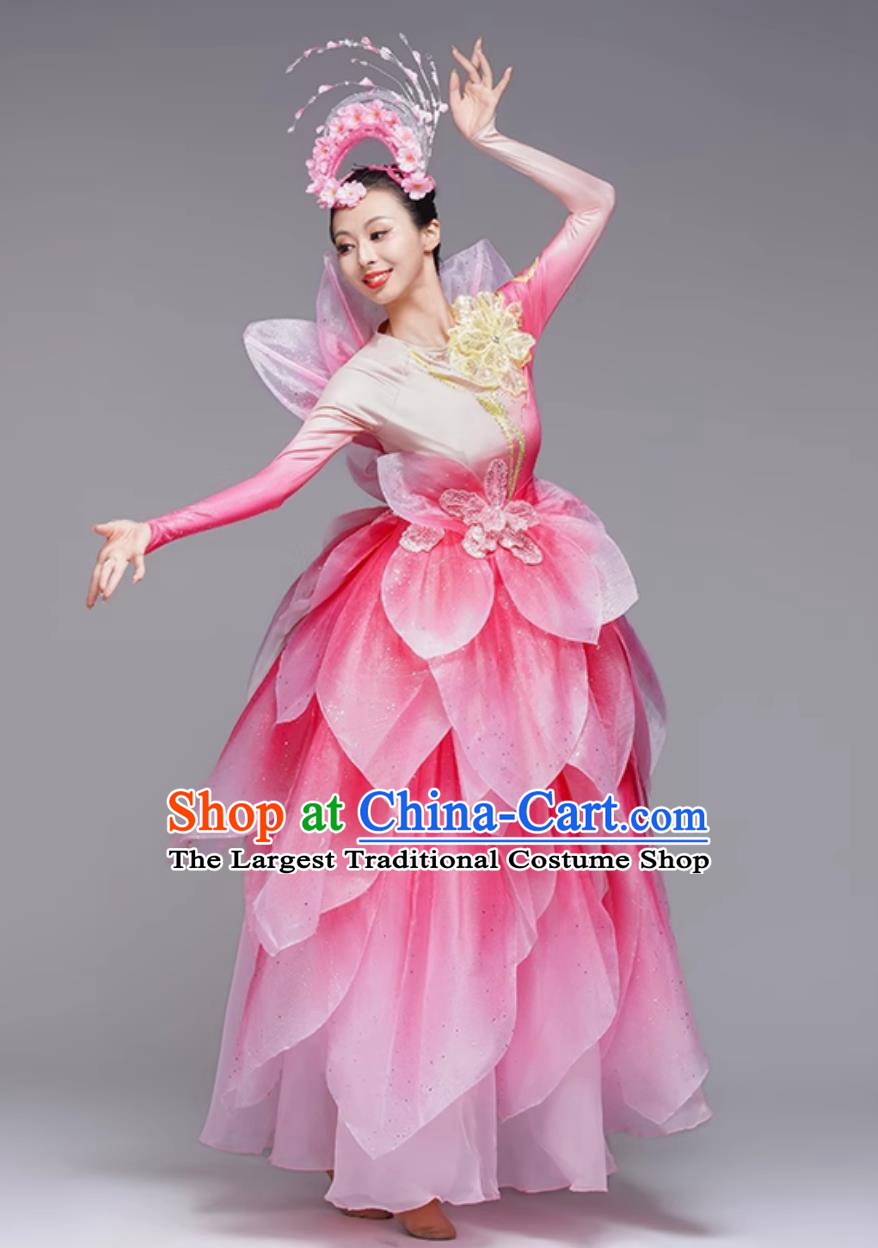 Grand Opening Dance Performance Costume Women Petal Dress Song Stage Pink Attire