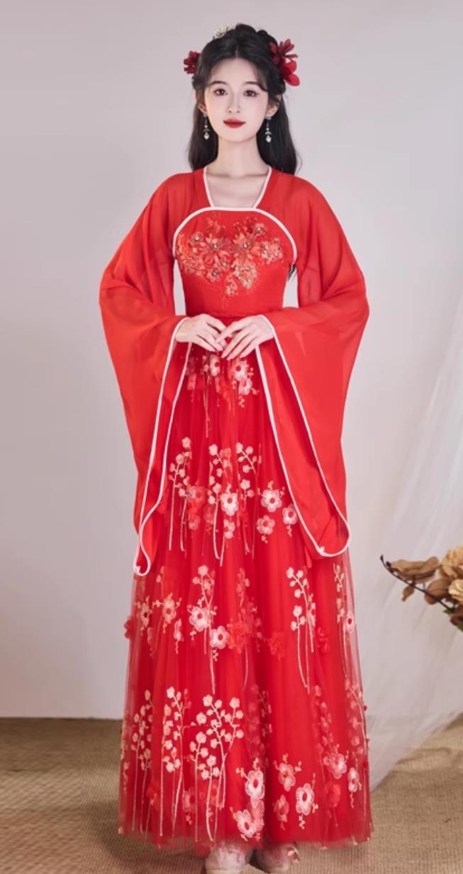 Red Hanfu Traditional Chinese Clothing Ancient Women Dress Wide Sleeve Modified Dress Fairy Performance Costume