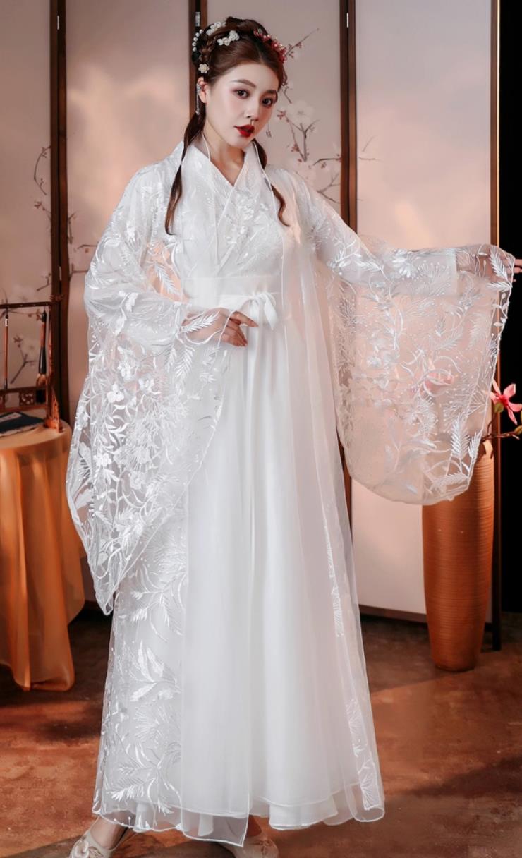 White Hanfu Dance Costume Classical Performance Dress Women Elegant Chinese Ancient Fairy Clothing