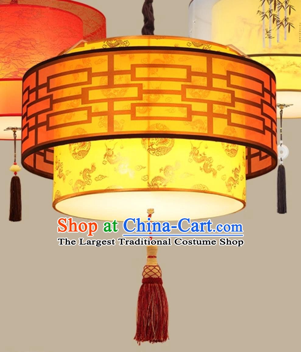 Chinese Antique Style Restaurant Pendant Light Vintage Hotel Dining Hall Lantern Dragon Parchment Lamp Decoration